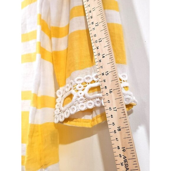 Charter Club Luxury Women Blouse Size Med Yellow White Stripes 100% Linen V Neck - Picture 8 of 10